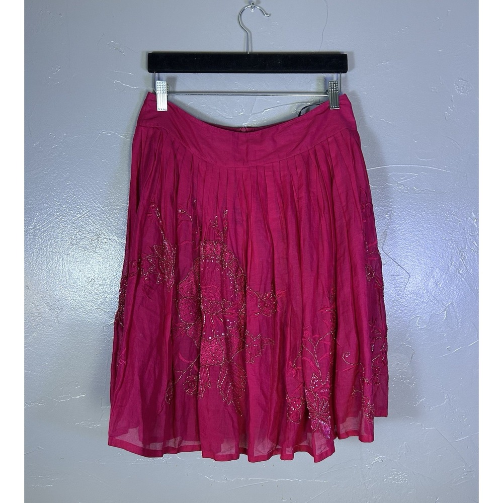 french connection dress Size 10 Cotton Pink Pleated Skirt Embroidered Lined